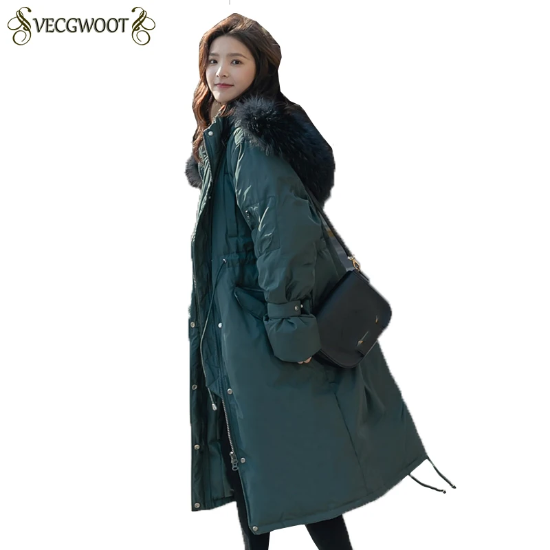 

2019 New Winter Long sleeve Warm Cotton Coat Women Hooded Loose Long Parkas Fur collar Thick Cotton Jacket Female Outwear HP173