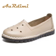 AARDIMI/летние женские туфли на плоской подошве из натуральной кожи; повседневные женские лоферы без застежки с круглым носком; удобные женские лоферы