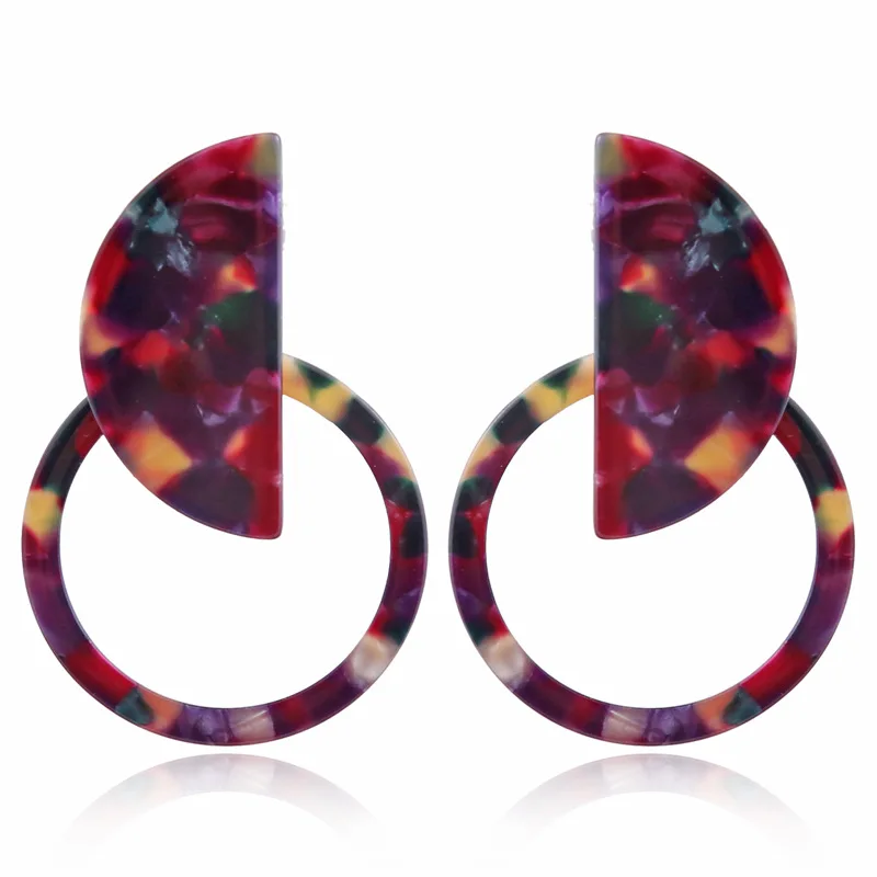 

Colorful Round Geometric Earrings For Women Acetate Plate Acrylic Big Fashion Earrings Jewellery Vintage Jewelry 2019 Pendientes