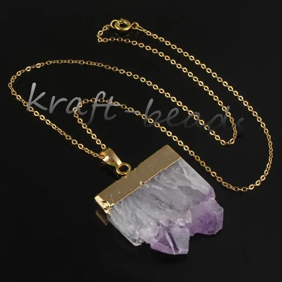 Natural Gnergy Gemstone~ Double Buckle Irregular Shape Pendant Natural Purple Amethysts Quartz Stone Necklace Fashion Jewelry 19 AA00409002309g