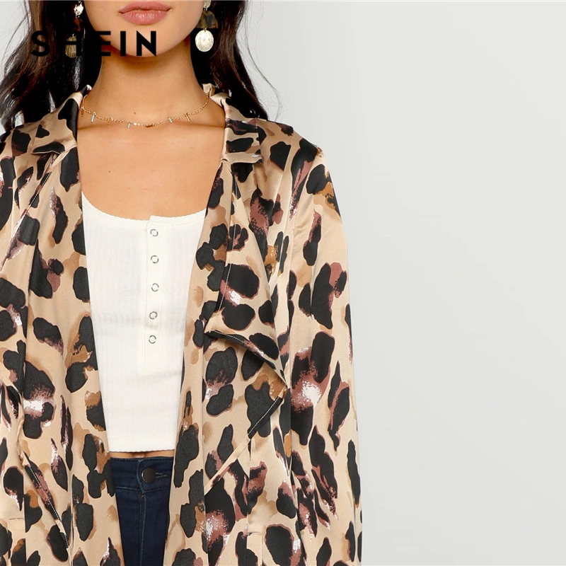SHEIN Легкое Пальто С Леопардовым Принтом И Длинным Рукавом Модный Кардиган
