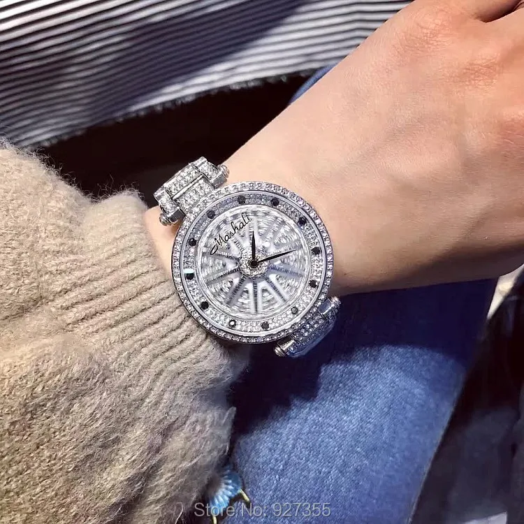 

2017 Top Luxury Stainless Steel Watch Lady Shining Rotation Dress Watch Big Diamond Stone Wristwatches Purple Watch Clocks Hours