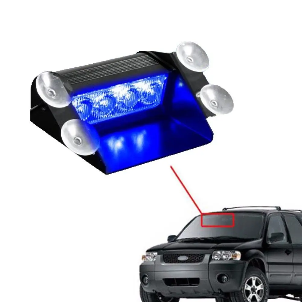 Blue 4 LED Car Emergency Warning Dashboard Dash Visor Police Strobe Lights 4LED Lamp(China