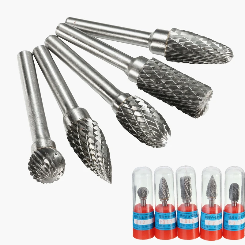  HQ 5PCS/set Assorted 12mm Head Tungsten Carbide Rotary Point Burr Die Grinder Bit 6mm Shank Milling