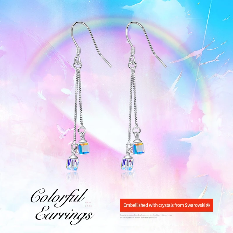 CDE 925 пробы серебряные женские серьги, украшенные кристаллами от Swarovski, квадратные геометрические висячие серьги, ювелирные изделия из стерлингового серебра