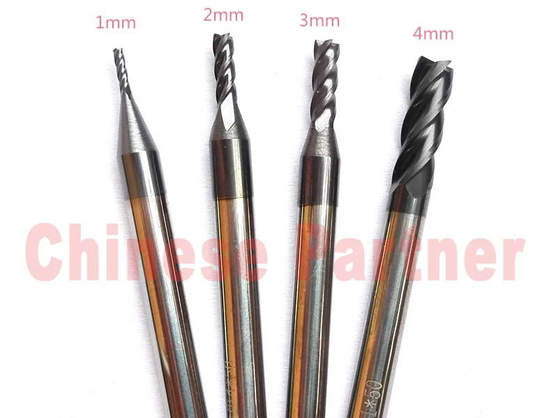 2pcs 0.5mm with 3.175mm shank diameter HRC55 2 Flutes Micro Grain Tungsten Carbide Flat End Mill CNC Milling Cutters Router Bits