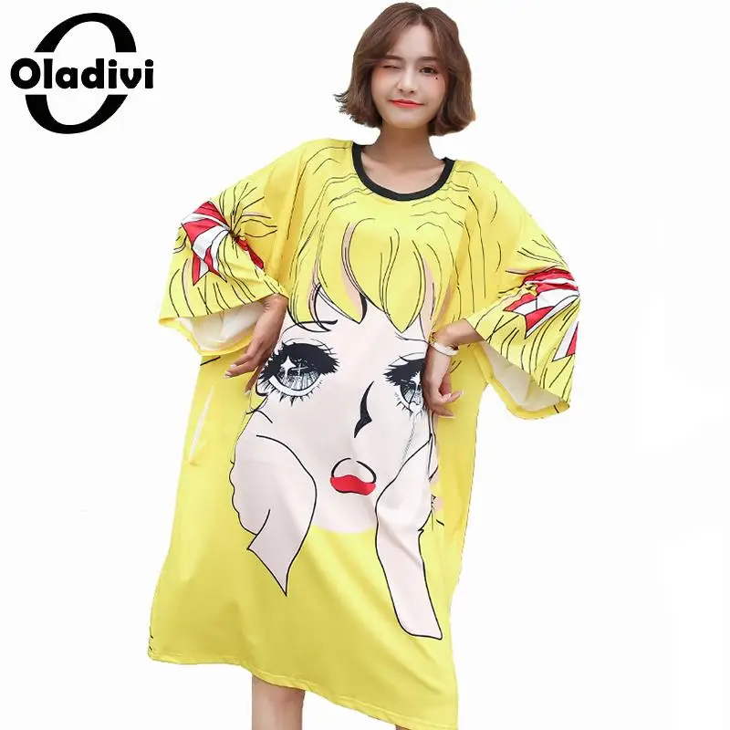 

Oladivi Oversized Plus Size Women Fashion Print Midi Dress Ladies Casual Loose Summer Dresses Female Vestidos Feminionos 6XL