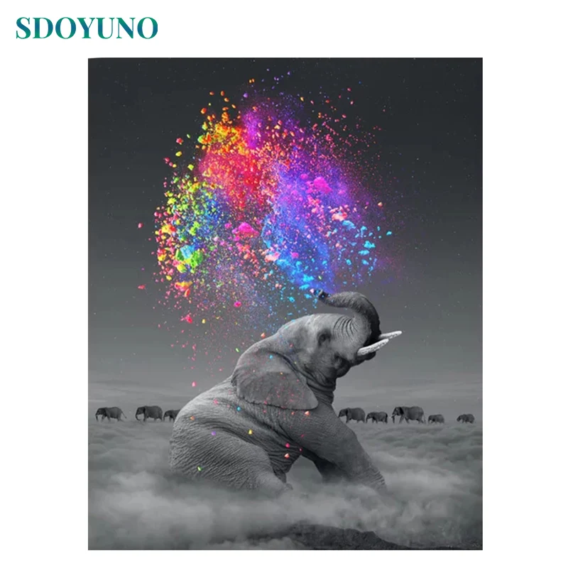 SDOYUNO картина маслом по номерам слон животные DIY 60x75 см бескаркасное домашнее