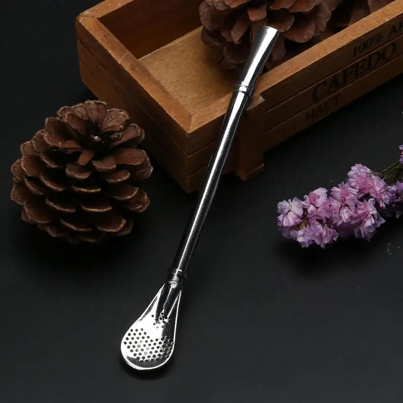 Creative Stainless Steel Coffee Mixing Spoon Stainless Steel Filter Straw Tea Tools Bar