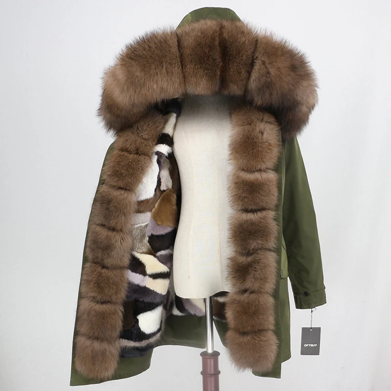 Пальто из натурального меха норки, брендовая Водонепроницаемая длинная парка, верхняя одежда, зимняя куртка для женщин, воротник из натурального меха енота, роскошная теплая уличная одежда