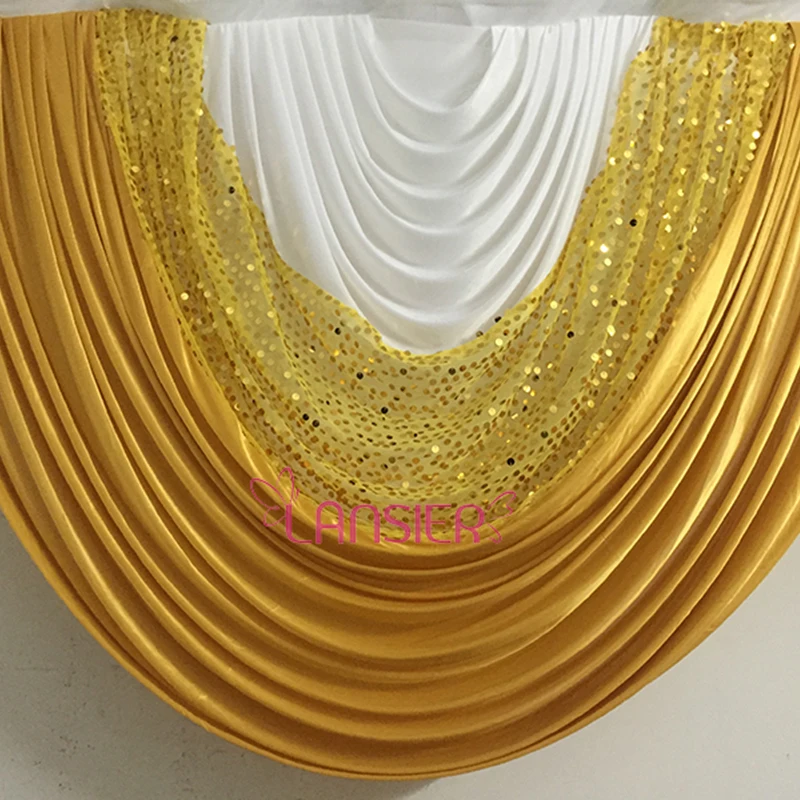 

1.5 meter width x 1 meter height big new gold sequin ice silk fabric wedding party event backdrop swags decoration detachable