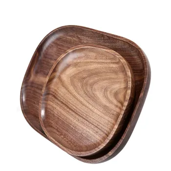 

30 * 20 cm black walnut plate wood plate, fruit tray, salad plate western style large