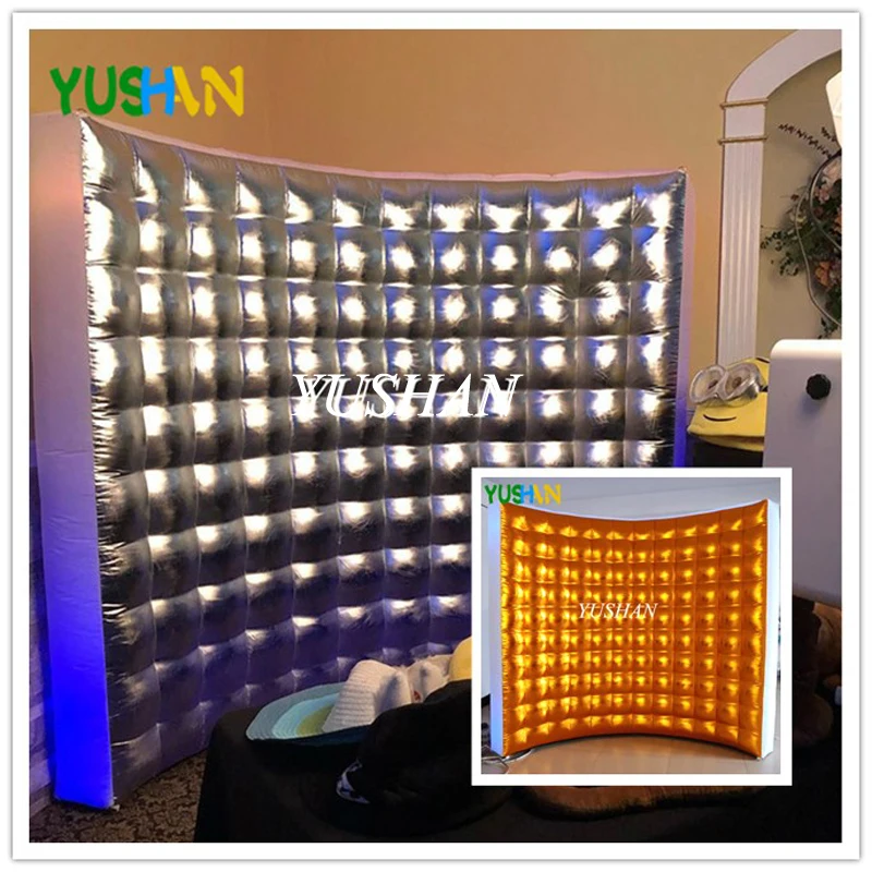 

Customized Silver or Gold Portable Photo booth Wall with Inner Air Blower LED 16 Color change LED wall Backdrop Stand For Party
