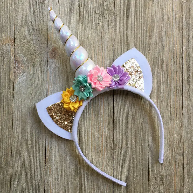 

Magical Unicorn Horn Head Band Party Kids Hair Headband Fancy Dress Cosplay Cartoon 3D Flowers Unicorn Pearl Patchwork Headwear