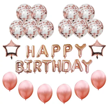 

16inch Happy Birthday Banner Rose Gold Confetti Balloons Foil Star Letter Balloon Happy Birthday Decoration Helium Balloon Decor