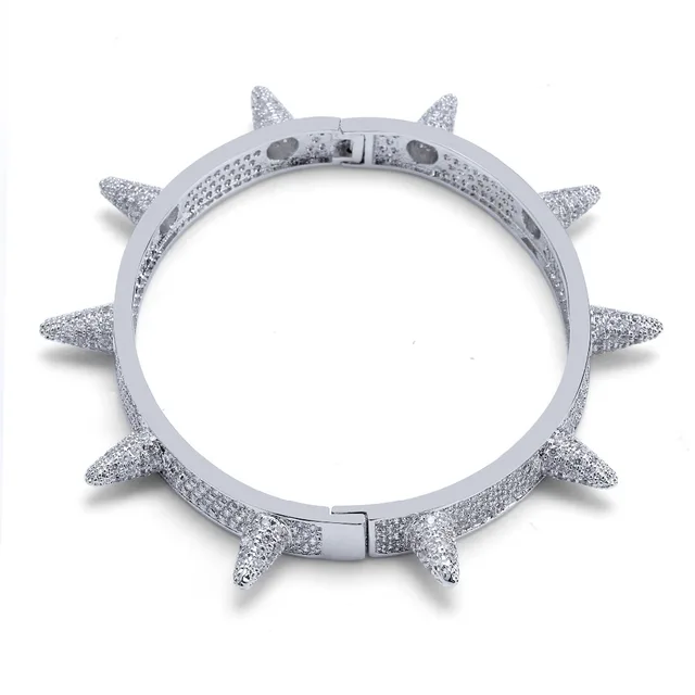 Luxury Iced Out Bling Cubic Zircon Spike Bracelets for Men and Women - Image 6