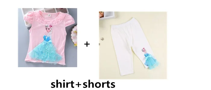 shirt and shorts-2 Jargazol/детская одежда г. летний комплект одежды для маленьких девочек, кружевная юбка с рисунком принцессы Софии и Эльзы из сетчатой ткани комплекты для маленьких девочек - Цвет: shirt and shorts-2