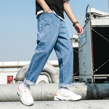 

2019 Spring Autumn New Denim Trousers Man Solid Color Fashion Casual Large Size Loose Straight Wide Leg Cowboy Pants M-5XL