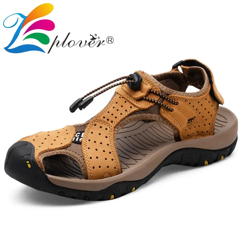 

2018 New Men Sandals Summer Genuine Leather Beach Sandals Men Shoes Fashion Soft Leather Casual Flats Man Slipers Shoes