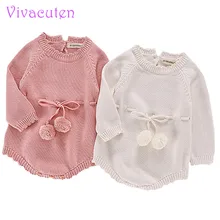 Autumn Child Knitted Rompers Sweater Child Lady Lengthy-sleeve Knitted Overalls Toddler Lady Princess Cotton Garments Child Lady Romper