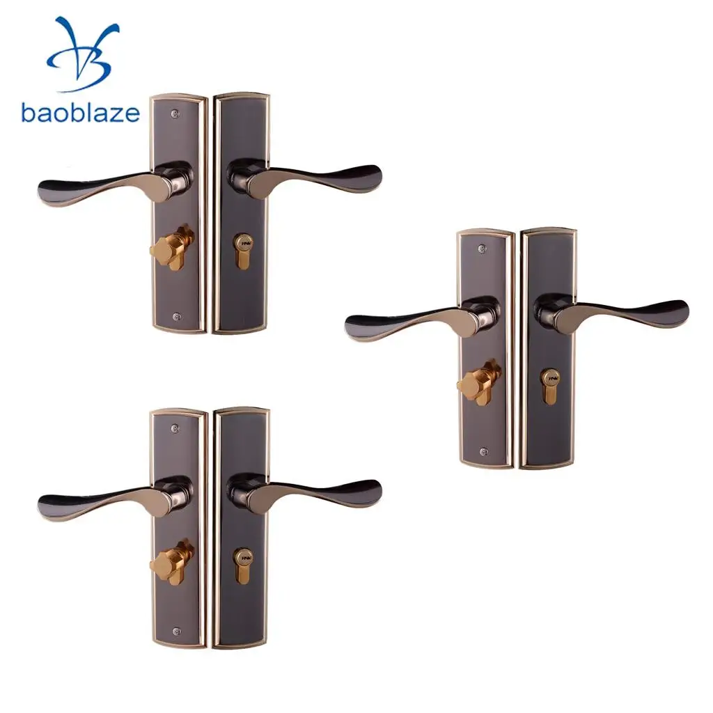 

3pcs Aluminum Alloy Lever Lock Door Handle Set POLISHED CHROME Lockset Latch Front Back Internal Door Handle Lock