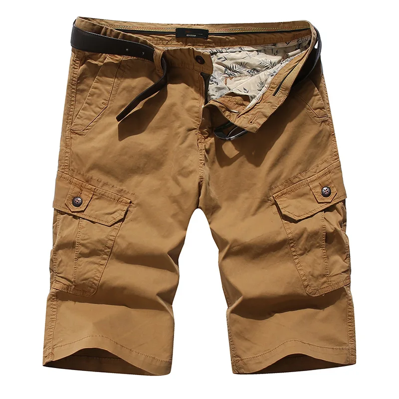 Men Shorts Fashion Casual Short Pants Military Khaki Solid Color Cargo Pant Plus Size Cootton Summer Brand Clothing C1833