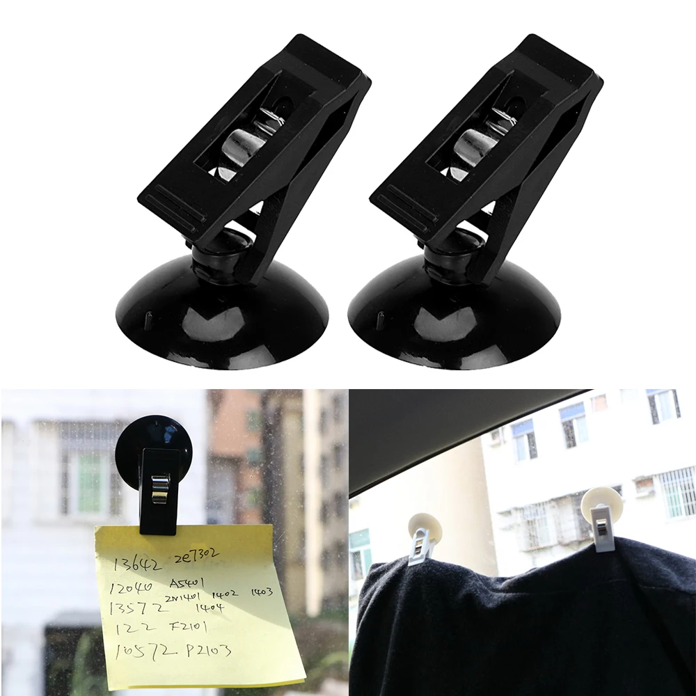 

1 Pair Car Clips with Suction Sucker Plastic Auto Cards Ticket Clips Window Mount Car Holders For Sun Shade Curtain Cloth