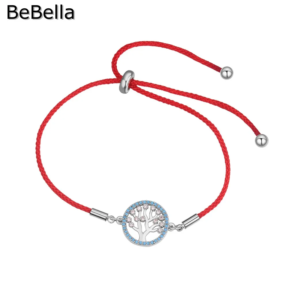 

BeBella Tree Charm Red Cord Thread Rope Line Bracelet Length Adjustable With Cubic Zirconia Pave Setting For Women Gift