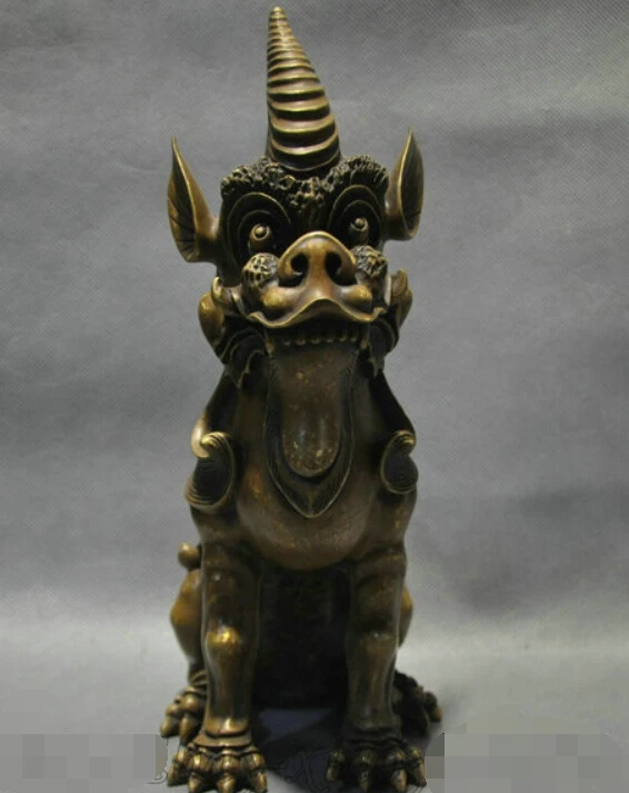 

11inch China Yunnan Artwork Bronze Animal Beast Kirin Brave troops Foo Statue