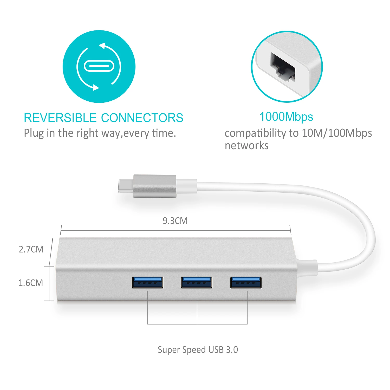 USB-C адаптер Ethernet 3 USB C концентратор для Ethernet RJ45 Lan адаптер Сетевая карта гигабит Интернет для Macbook Pro Air type C концентратор