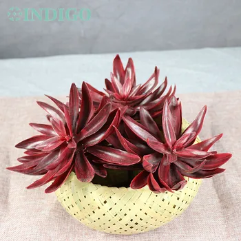 

INDIGO- Wholesale 100pcs Big Desert Snow Lotus Artificial Red Succulent Plant Plastic Flower Decoration Green Plant Background