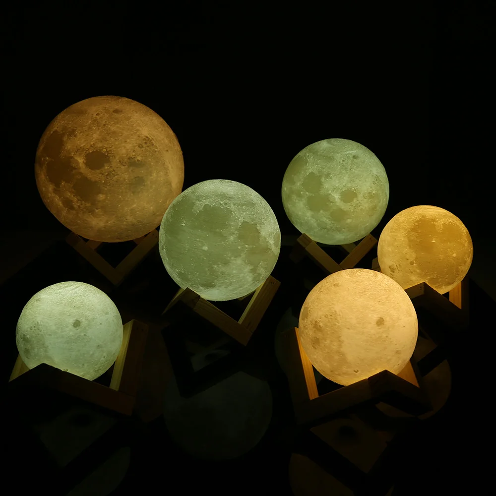 Перезаряжаемая лампа с 3D принтом в виде Луны, 2 цвета, сенсорный выключатель для спальни, книжный шкаф, Ночной светильник, домашний декор, креативный подарок