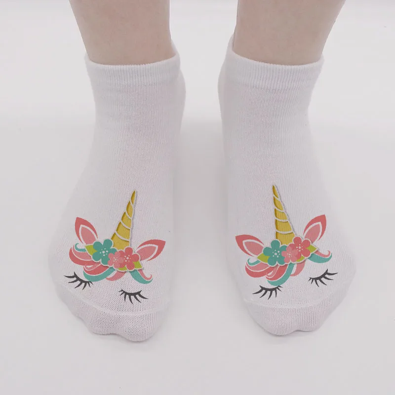 SexeMara/1 пара, носки с 3D принтом, носки с единорогами, женские короткие носки, Chaussette Femme Licorne Calcetines Mujer, милые носки с мультипликационным принтом