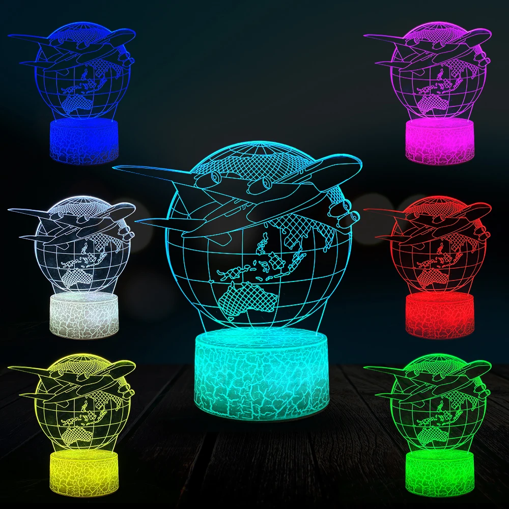 Airplane Earth 3D Lamp Kid LED Night Light Student Home Bedside Decor Lava Lighting USB Multicolor