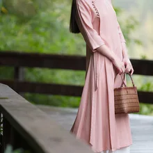 Новинка года летнее женское платье модные удобные китайский стиль однотонная одежда Половина рукава платье с воротником-стойкой N420