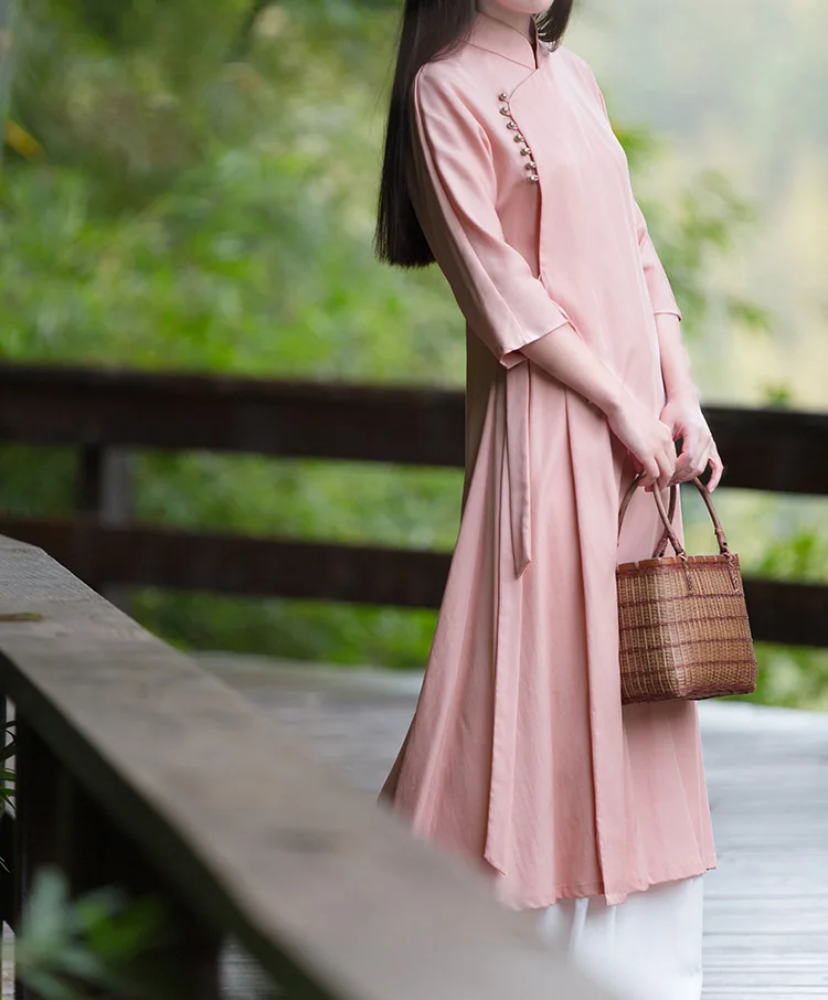 

2019 New Summer Women Dress Fashion Comfort Chinese Style Pure Color Half Sleeve Stand Collar Dress N420