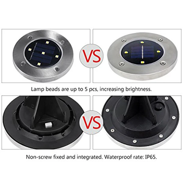 Светодиодный подземный светильник на солнечной батарее, уличный садовый светильник, светильник для лужайки, дорожный Точечный светильник, 5 светодиодный водонепроницаемый наземный светильник