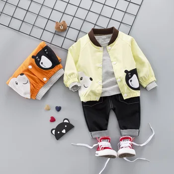 

Children's baby spring and autumn Korean children's clothing new boys spring and autumn cartoon bear cute three-piece suit