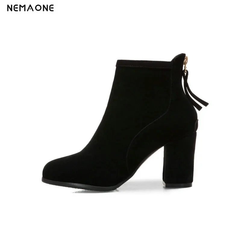 

NEMAONE high heels women ankle boots zipper ladies dress wedding shoes autumn winter women boots black beige large size 43