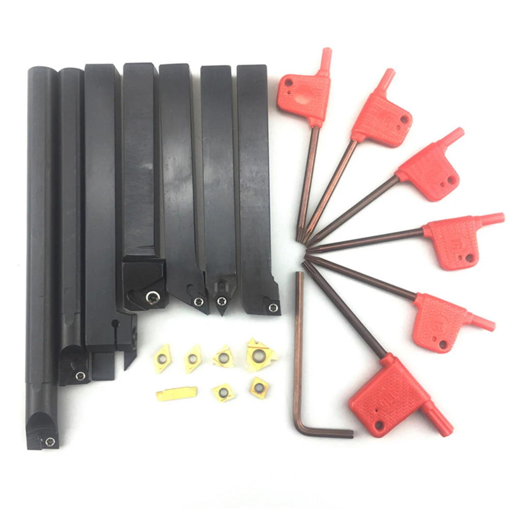 

7pcs DCMT/CCMT Carbide Inserts + 7pcs Tool Holder Boring Bar with 7pcs Wrenches For Lathe Turning Tools