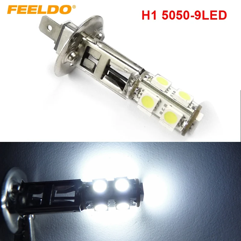 

FEELDO 1Pc Car H1 5050 SMD 9 LED White Bulb Fog Beam Light Lamp #FD-1138
