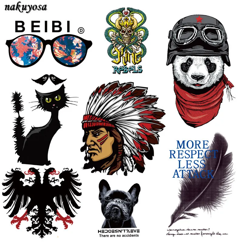 

Glasses/skull/panda/Indian head/eagle/feather fashion patches for Clothing Patch Applications Iron on Heat Transfer Applique