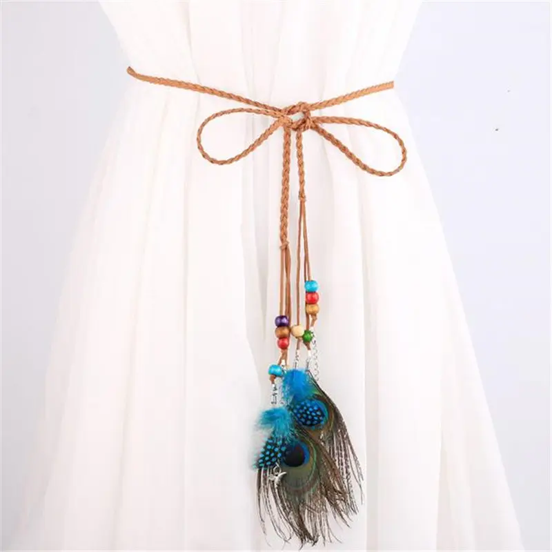 Women Fashion Folk-Custom Peacock Braided Feather Waist Belt Blet for dress shirt fashion accessories 40FE1214