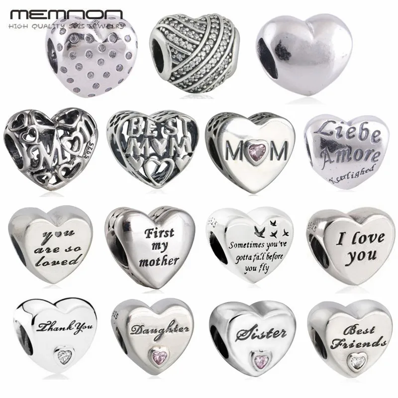 

Mother's day collection love mon charms 925 Sterling silver jewelry hearts beads fit charm bracelets necklace DIY Memnon BE104