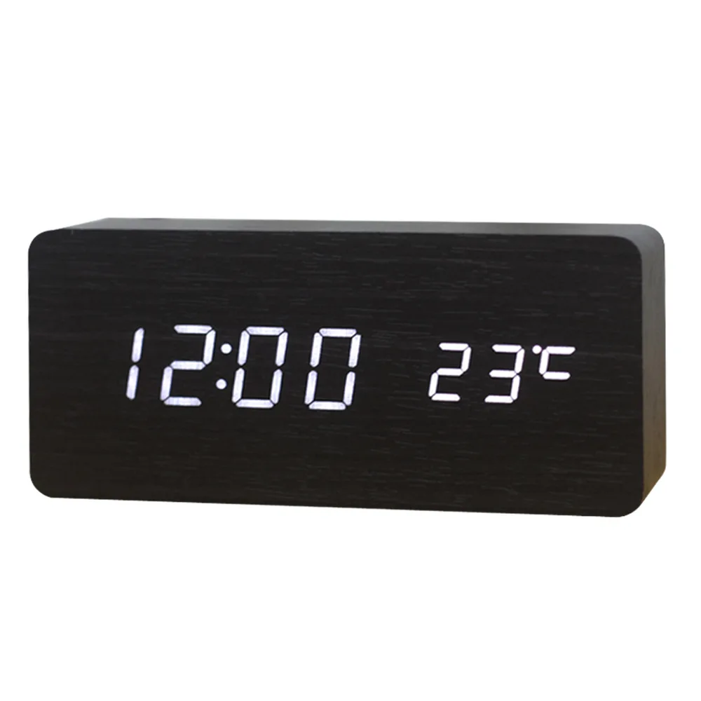 Деревянный светодиодный Будильник, despertador контроль звуков температуры светодиодный дисплей, электронные настольные цифровые настольные часы, SKU04A4A01