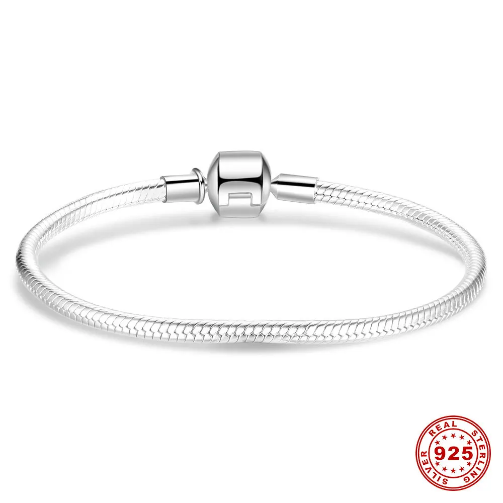 

S925 Sterling Silver Bracelet pan family DIY beads 3.0mm round Snake Chain Bracelet