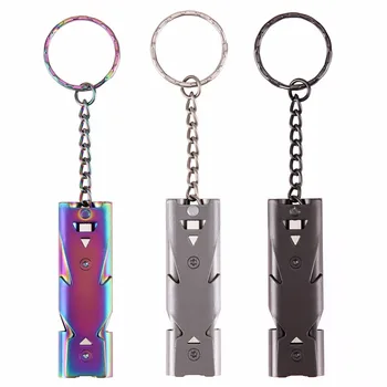 

High Quality Double Pipe High Decibel Stainless steel Outdoor Emergency Survival Whistle Keychain Cheerleading Whistle EDC Tools