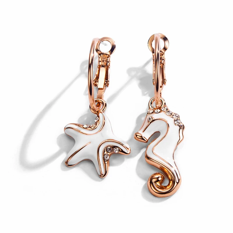 

European and American creative hippocampus starfish woman earrings fashion personality set zircon cartoon drop oil earrings