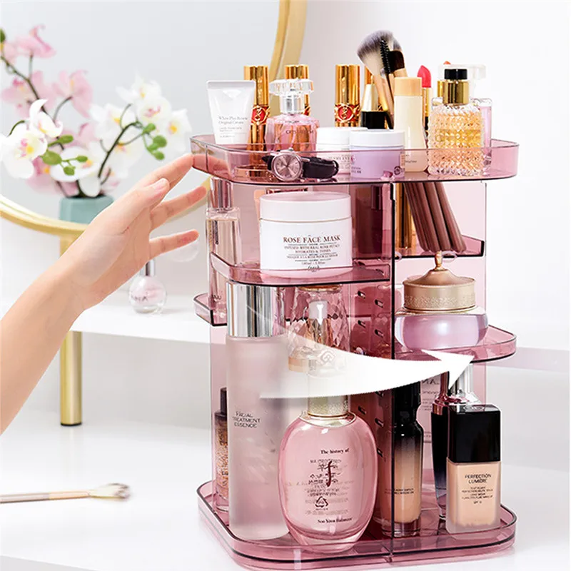 360-degree Rotating Makeup Organizer cosmetic Display Case round jewelry storage rack box Adjustable Cosmetic Storage Rack