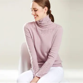 

Pullover Sweater 2018 New Autumn Winter Women Fluffy Hollow-Out Knitted Solid Color Short Turtleneck Sweaters LQ426